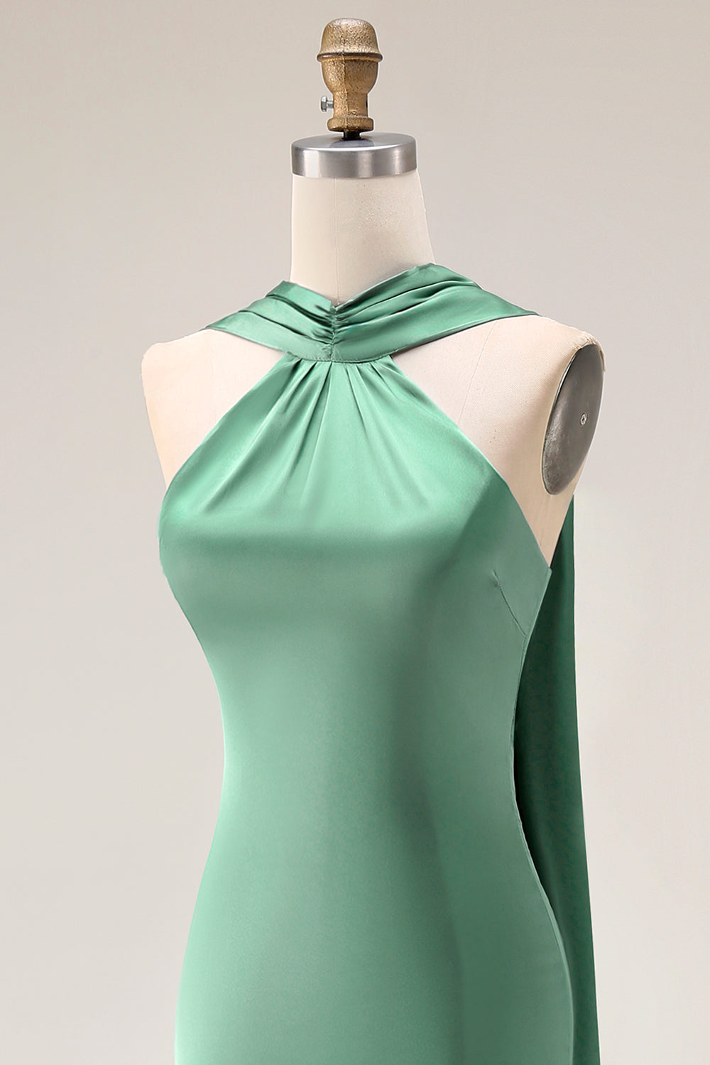 Mermaid Satin Eucalyptus Bridesmaid Dress with Slit