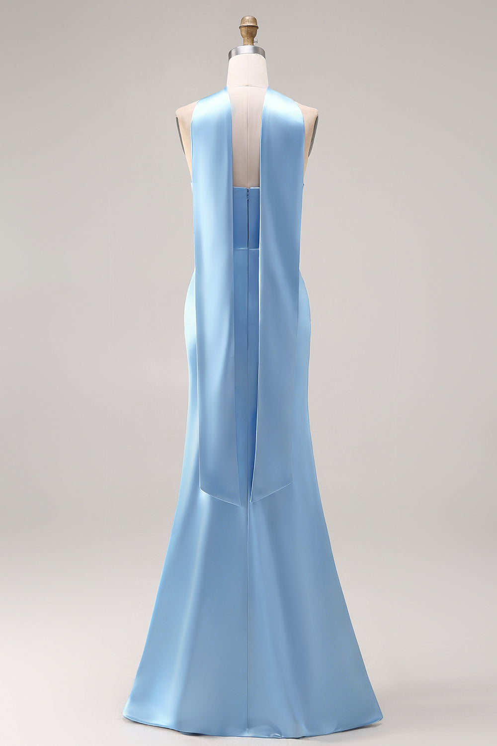 Mermaid Strapless Satin Steel Blue Maxi Bridesmaid Dress