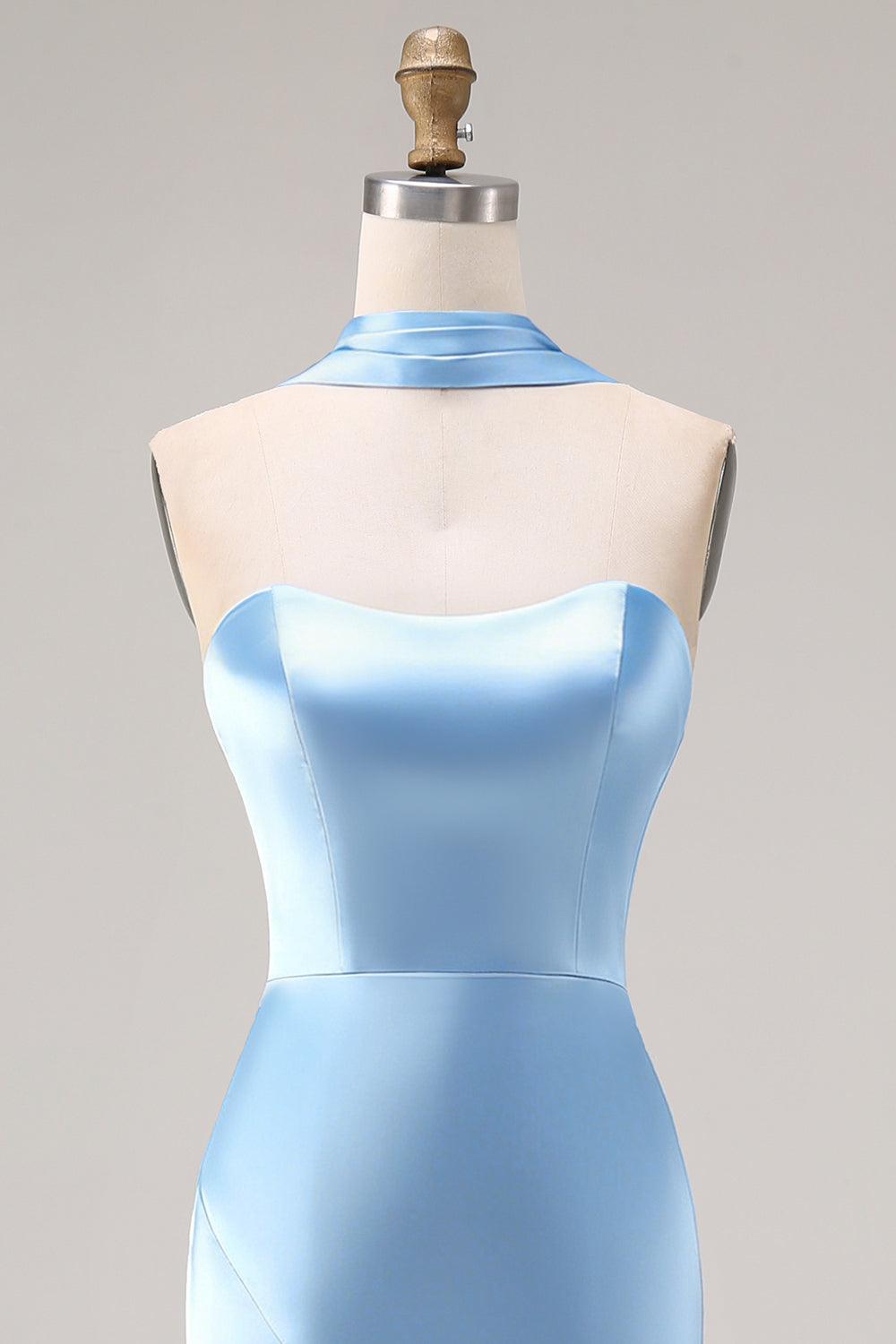 Mermaid Strapless Satin Steel Blue Maxi Bridesmaid Dress