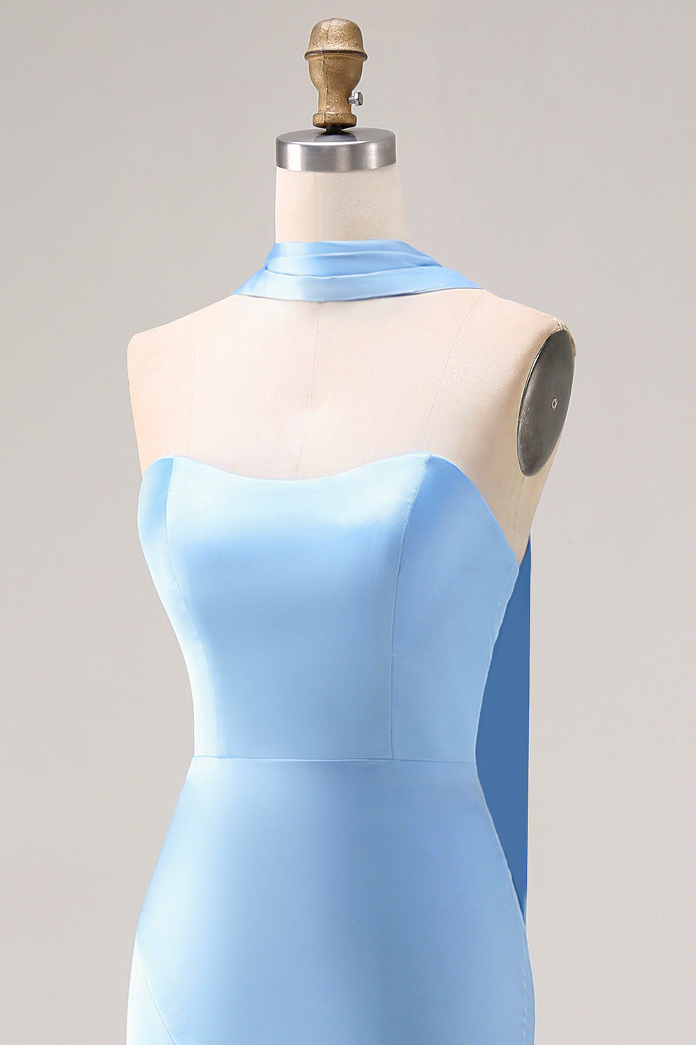 Mermaid Strapless Satin Steel Blue Maxi Bridesmaid Dress