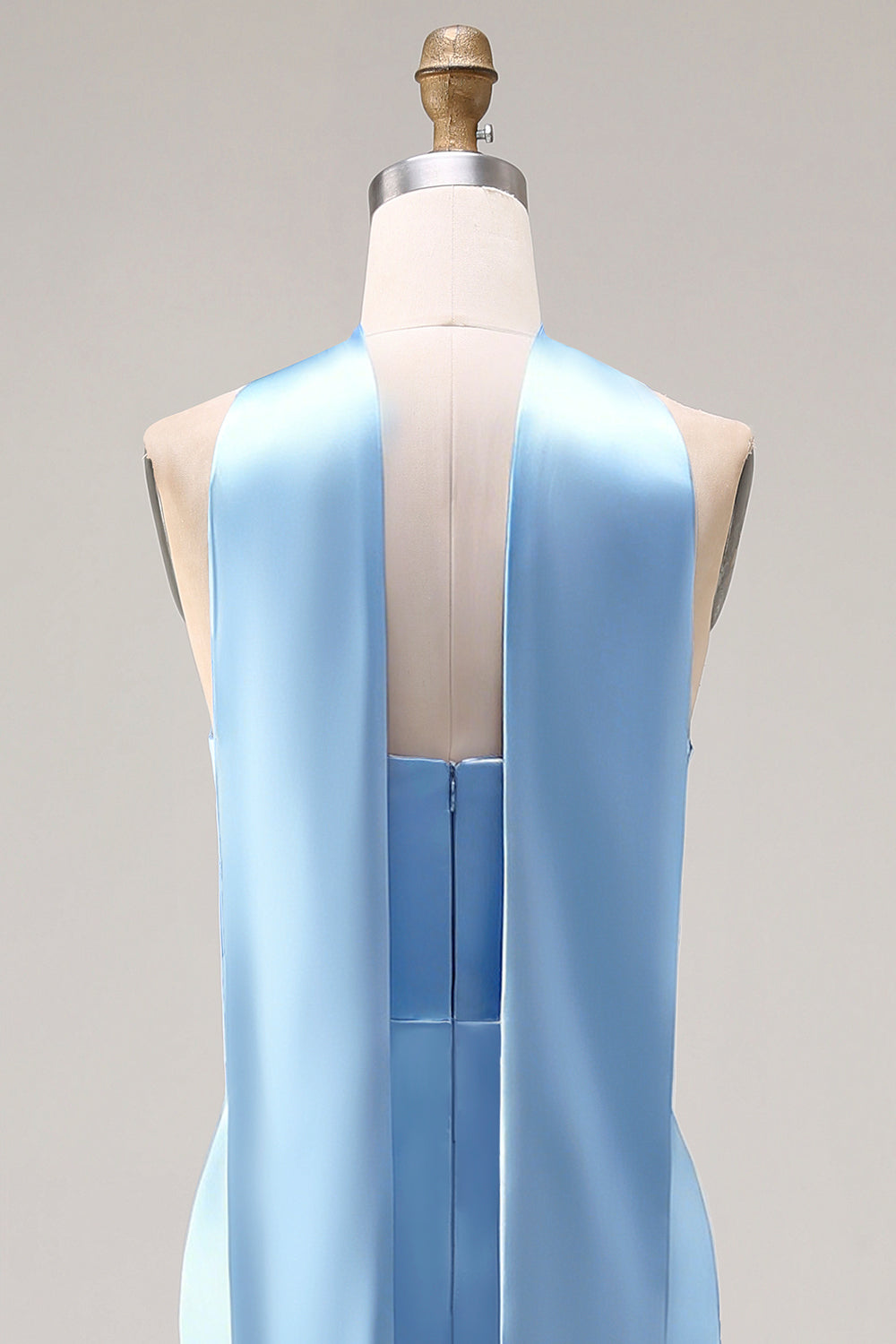 Mermaid Strapless Satin Steel Blue Maxi Bridesmaid Dress