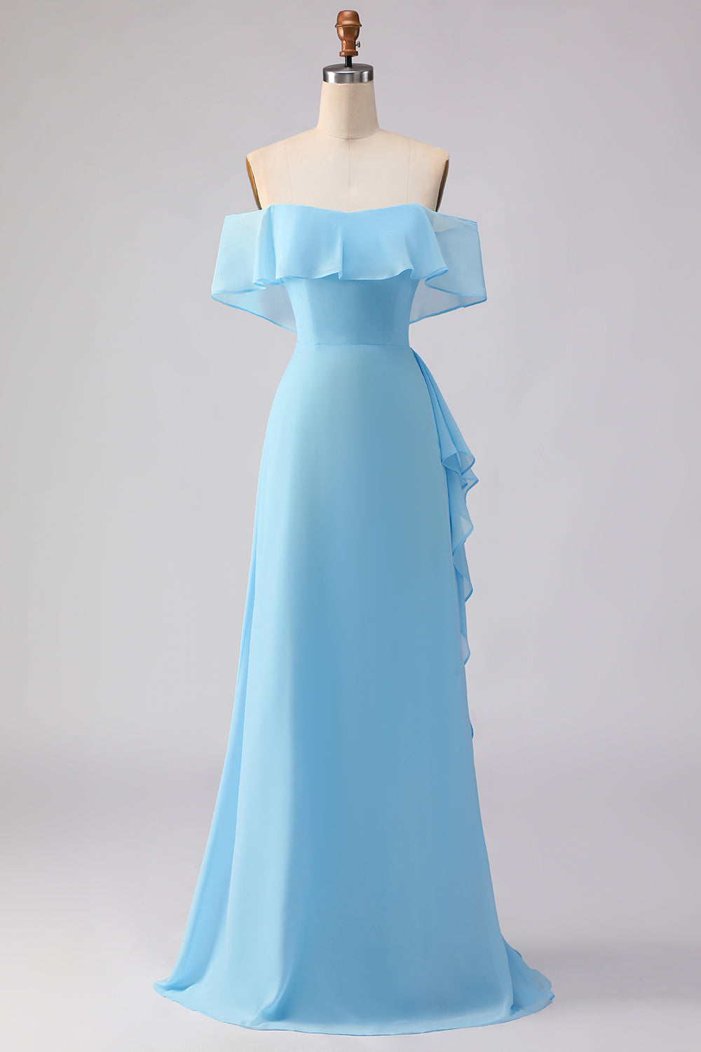 Chiffon Off the Shoulder Sea Glass A Line Bridesmaid Dress