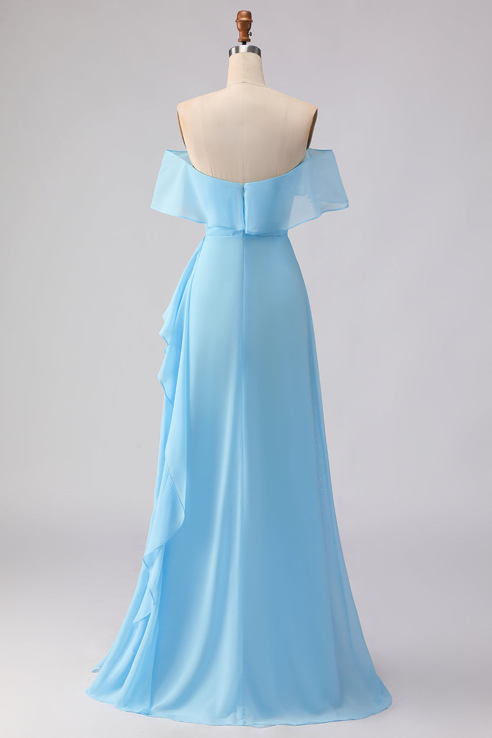 Chiffon Off the Shoulder Sea Glass A Line Bridesmaid Dress