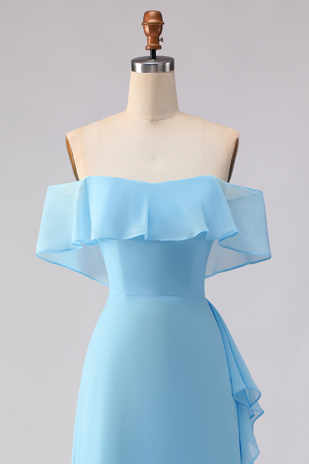 Chiffon Off the Shoulder Sea Glass A Line Bridesmaid Dress