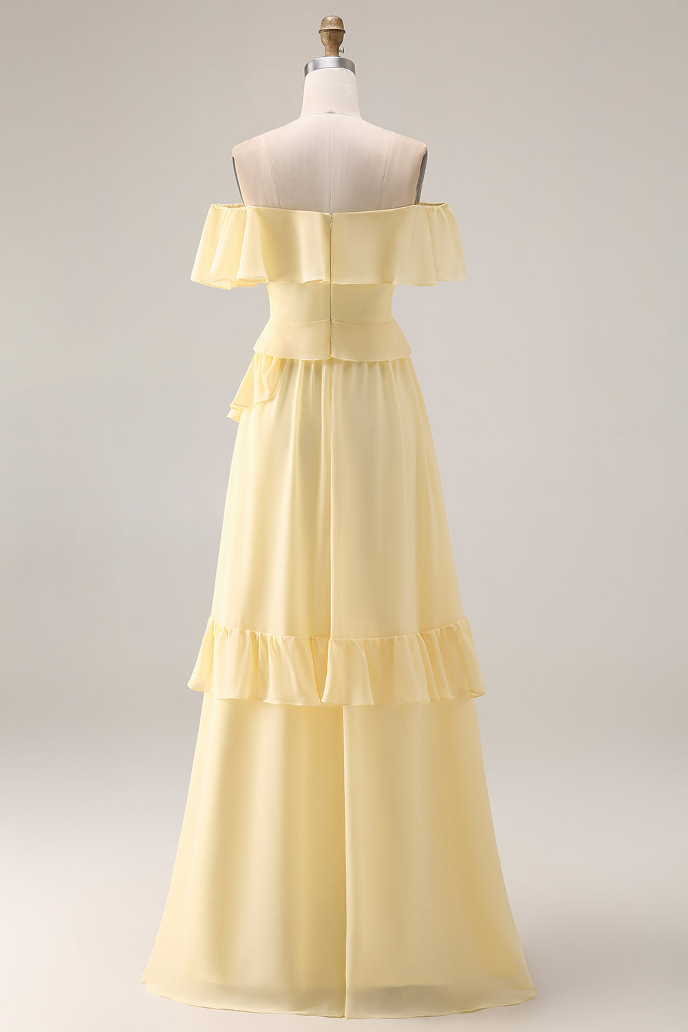 Off the Shoulder Chiffon Lemon Sorbet A Line Bridesmaid Dress