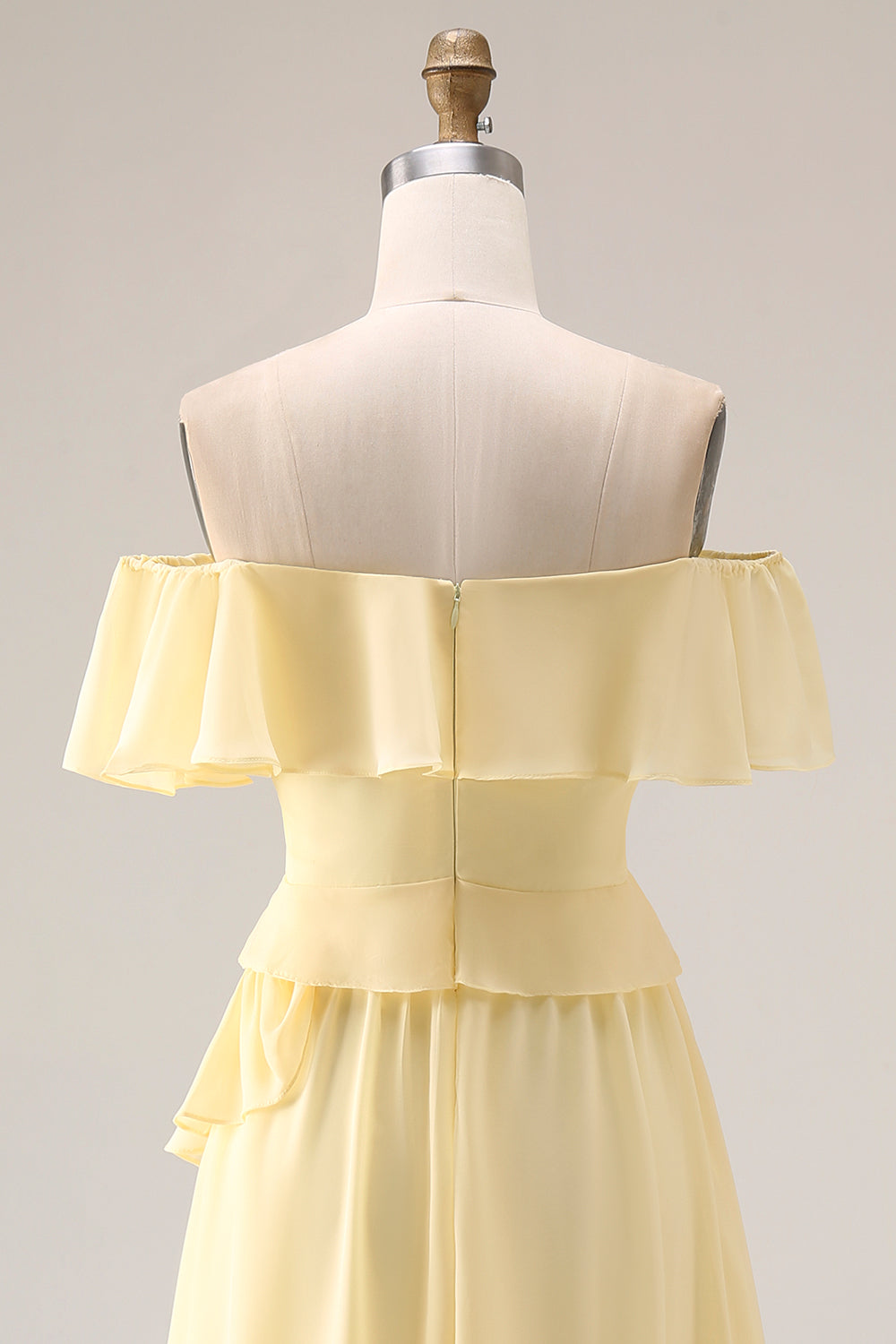 Off the Shoulder Chiffon Lemon Sorbet A Line Bridesmaid Dress