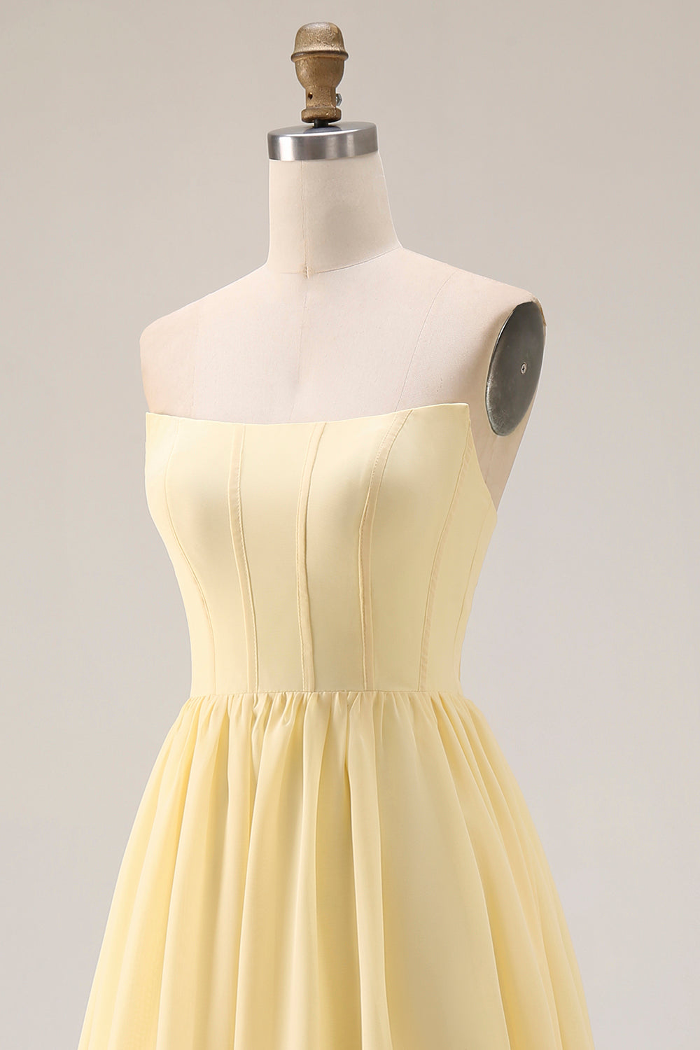 Lemon Sorbet A Line Strapless Corset Bridesmaid Dress