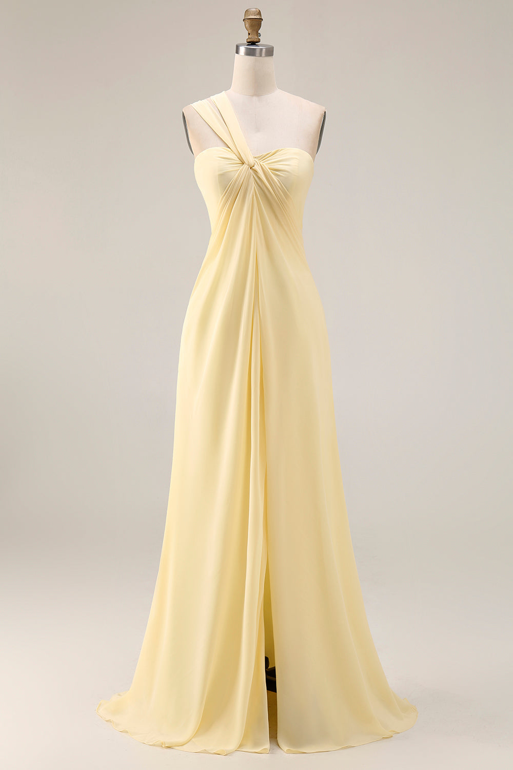 One Shoulder Lemon Sorbet A Line Prom Dress