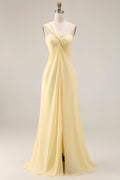One Shoulder Lemon Sorbet A Line Prom Dress