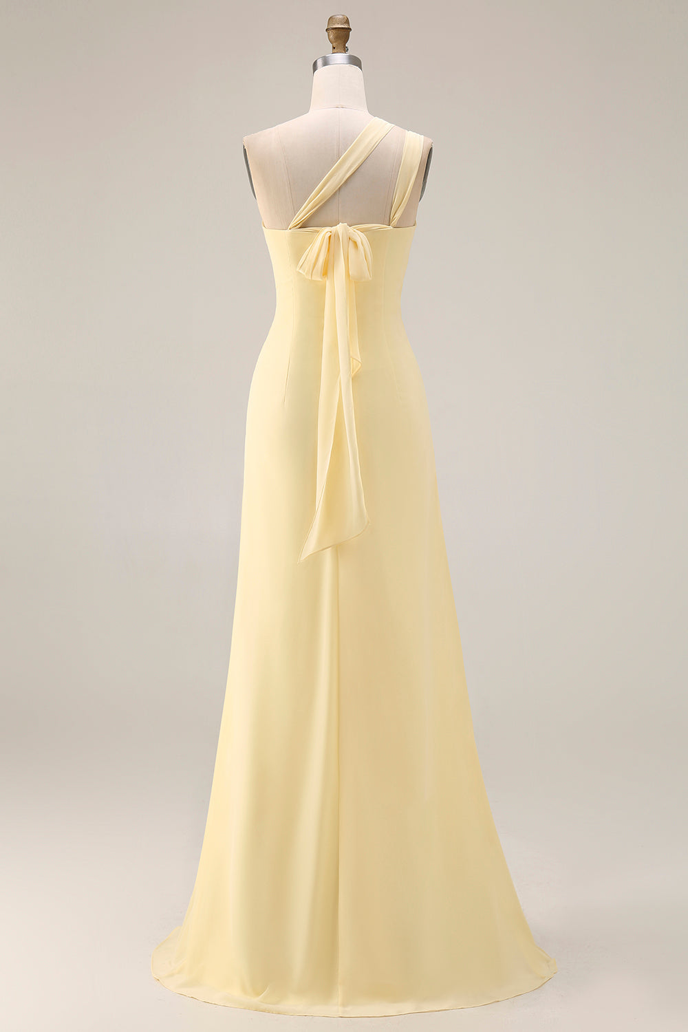 One Shoulder Lemon Sorbet A Line Prom Dress