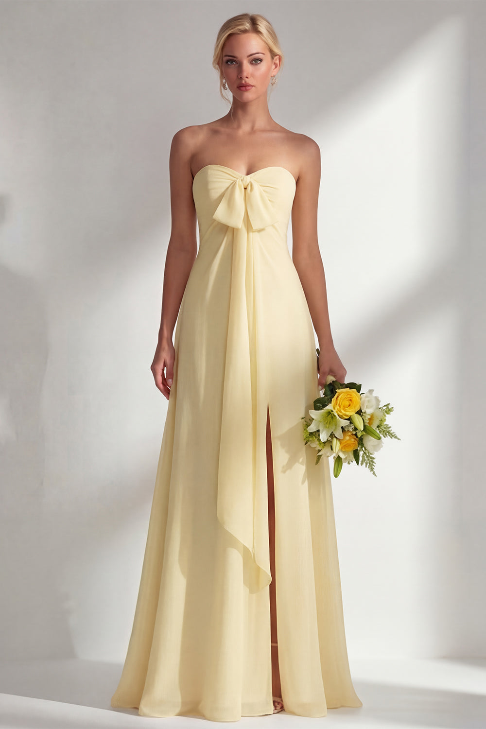One Shoulder Lemon Sorbet A Line Prom Dress