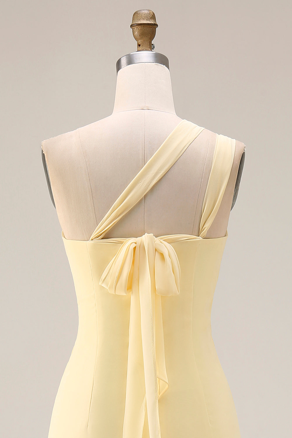 One Shoulder Lemon Sorbet A Line Prom Dress