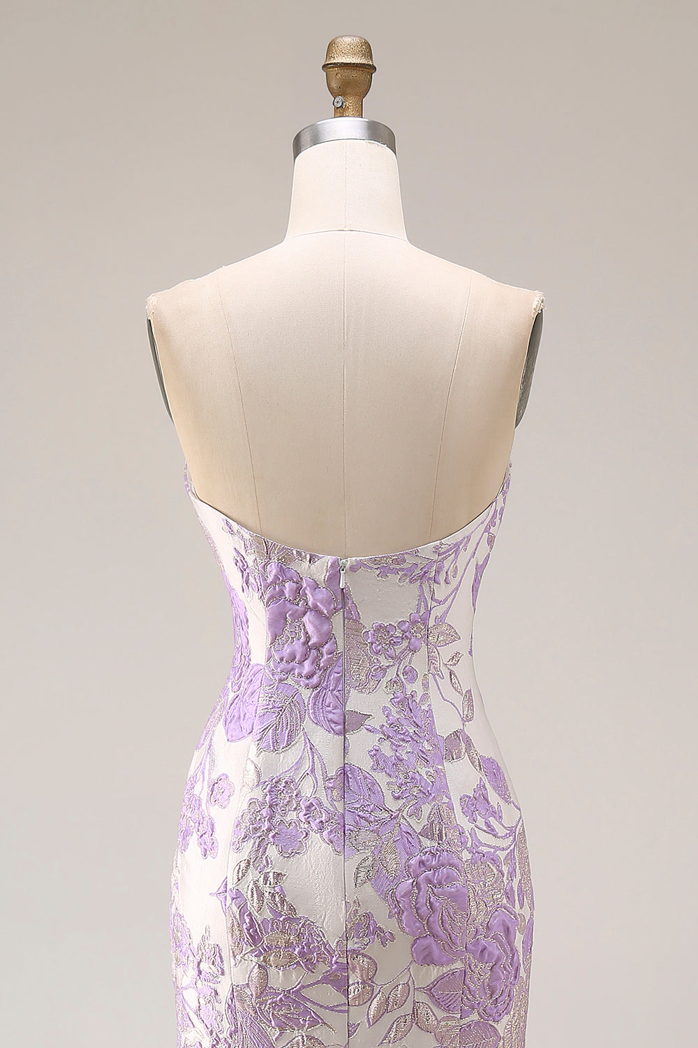 Mermaid Lilac Floral Strapless Brocade Prom Dress