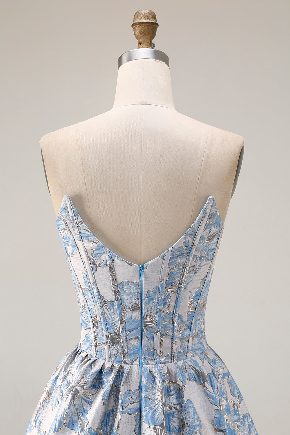 Off The Shoulder Light Blue Jacquard A-Line Corset Prom Dress