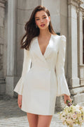 Ivory Bodycon Shawl Lapel Bridal Shower Dress With Flare Sleeves