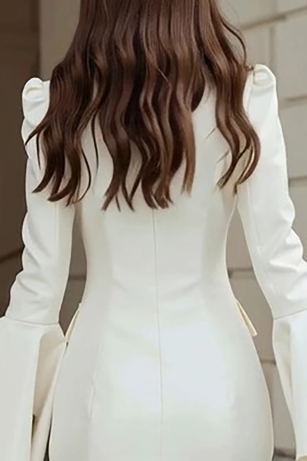 Bodycon Ivory Peak Lapel Mini Bridal Shower Dress with Flare Sleeves
