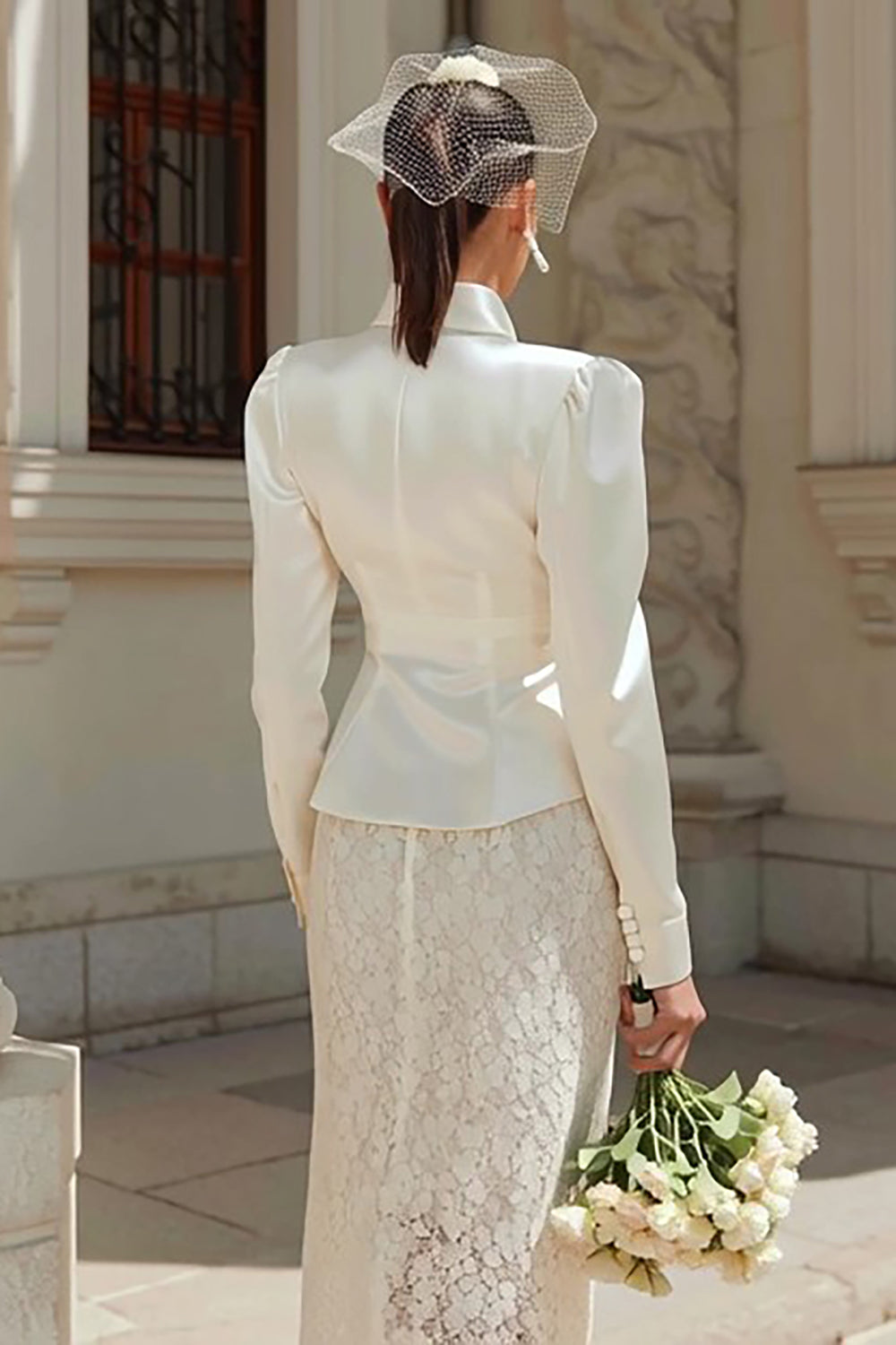 2 Piece Ivory Lace Midi Rehearsal Dinner Dress