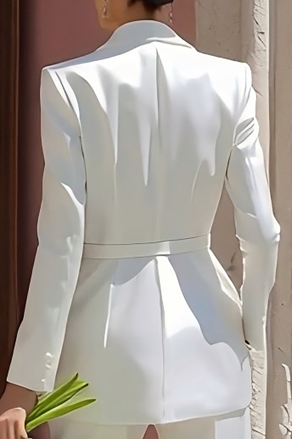 Ivory 2 Piece Peak Lapel Wedding Pant Suits With Belt