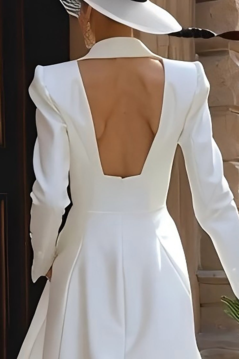 Peak Lapel 2 Piece Ivory Long Blazer Wedding Pant Suits