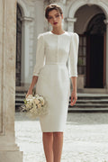 Ivory Sheath Satin Half Sleeve Courthouse Wedding Dress