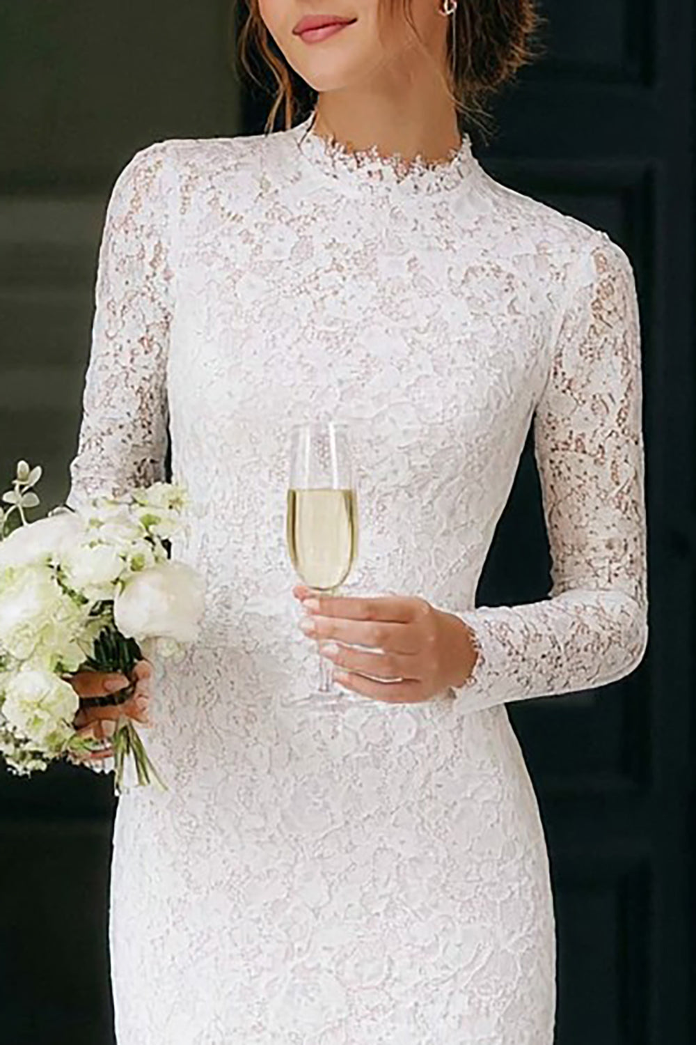 Lace Ivory Bodycon Long Sleeve Bridal Shower Dress