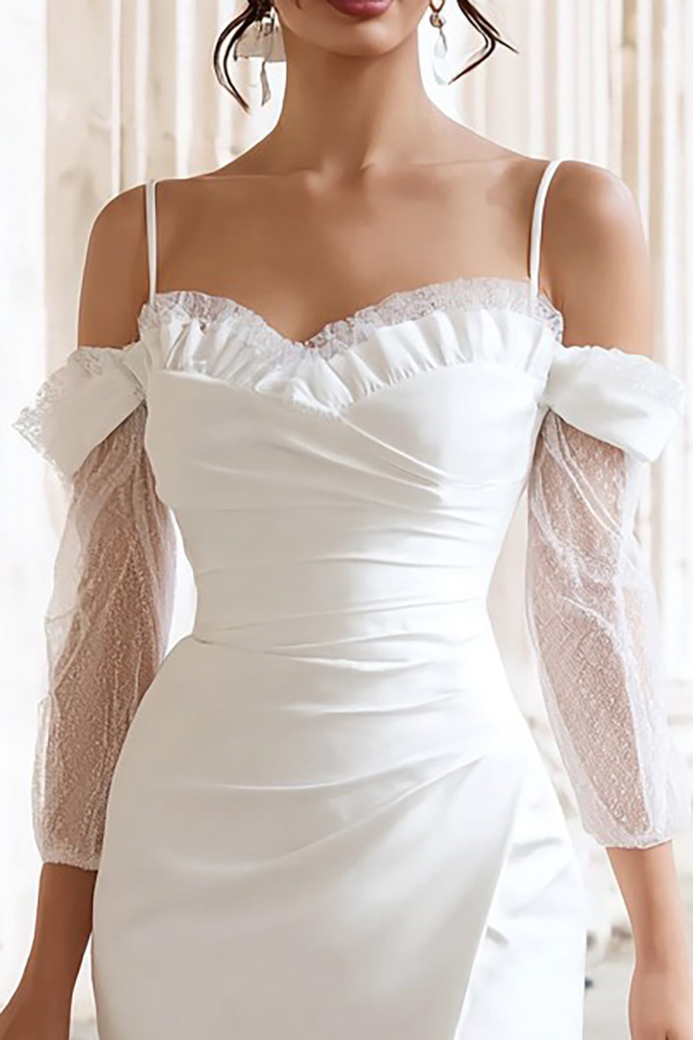 Ivory Bodycon Cold Shoulder Bridal Shower Dress With Slit