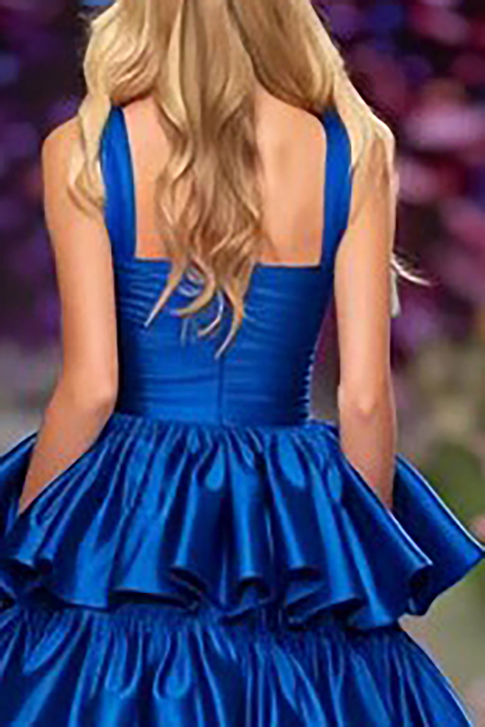 Dark Blue A-Line Tiered Ruffled Prom Dress With Slit