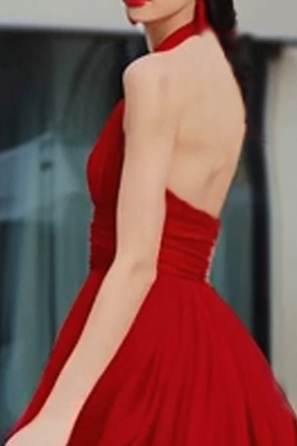 Red Halter A-Line Maxi Gala Dress