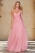 Pink Sweetheart A-Line Ruched Prom Dress With Sash