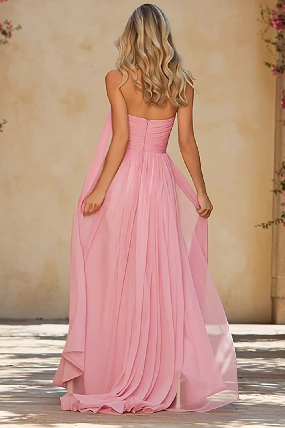 Pink Sweetheart A-Line Ruched Prom Dress With Sash