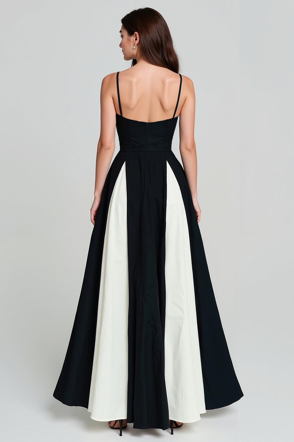 Black and White A Line Spaghetti Straps Long Formal Dress