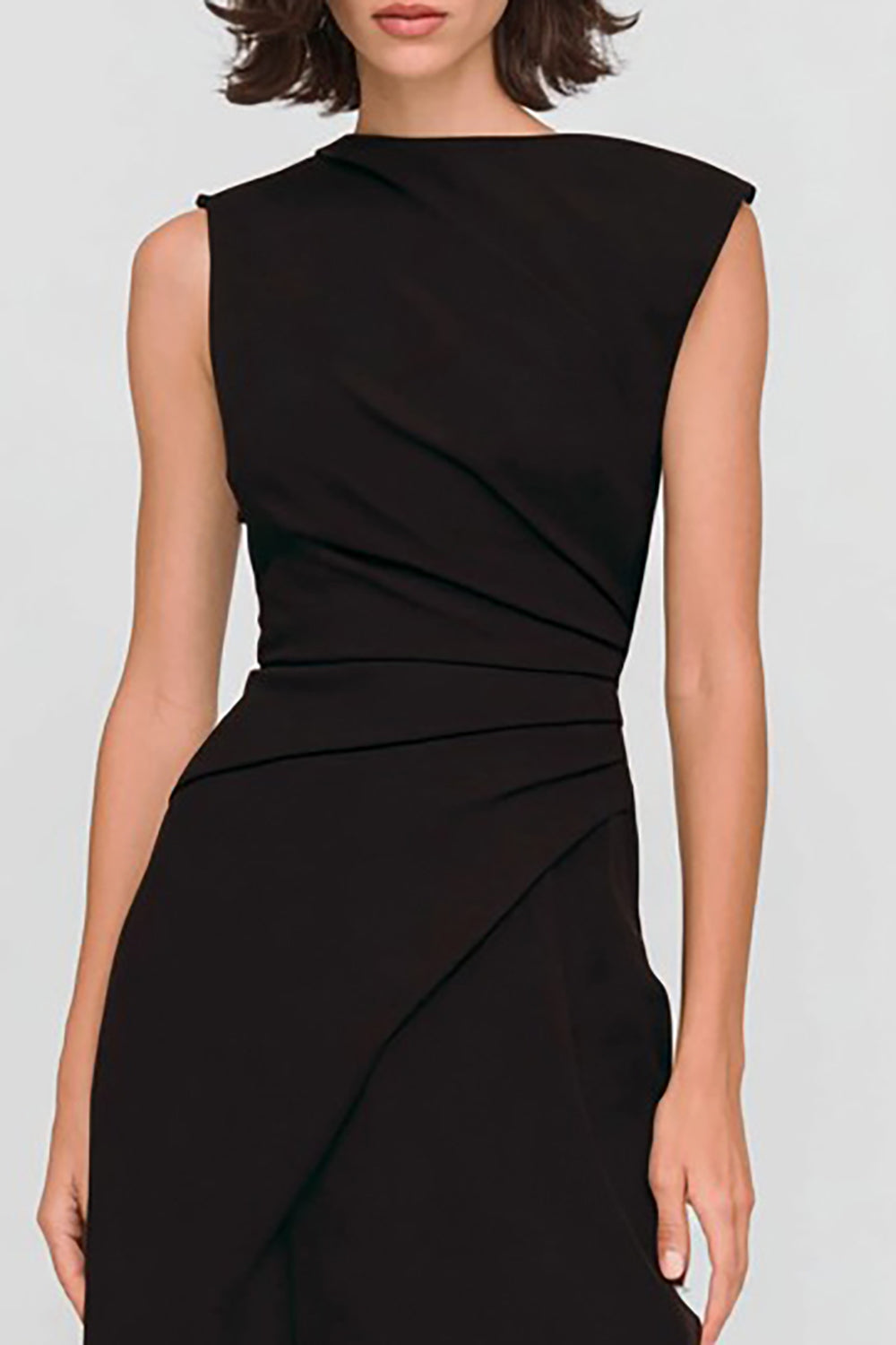 Black A-Line Sleeveless Ruched Maxi Formal Dress