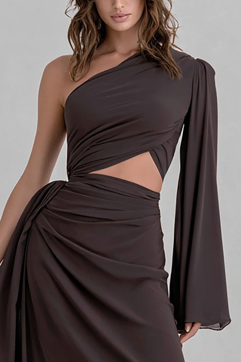 One Shoulder Cut Out Coffee Maxi Dress
