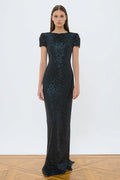 Sparkly Sheath Black Tie Dress with Short Sleeves