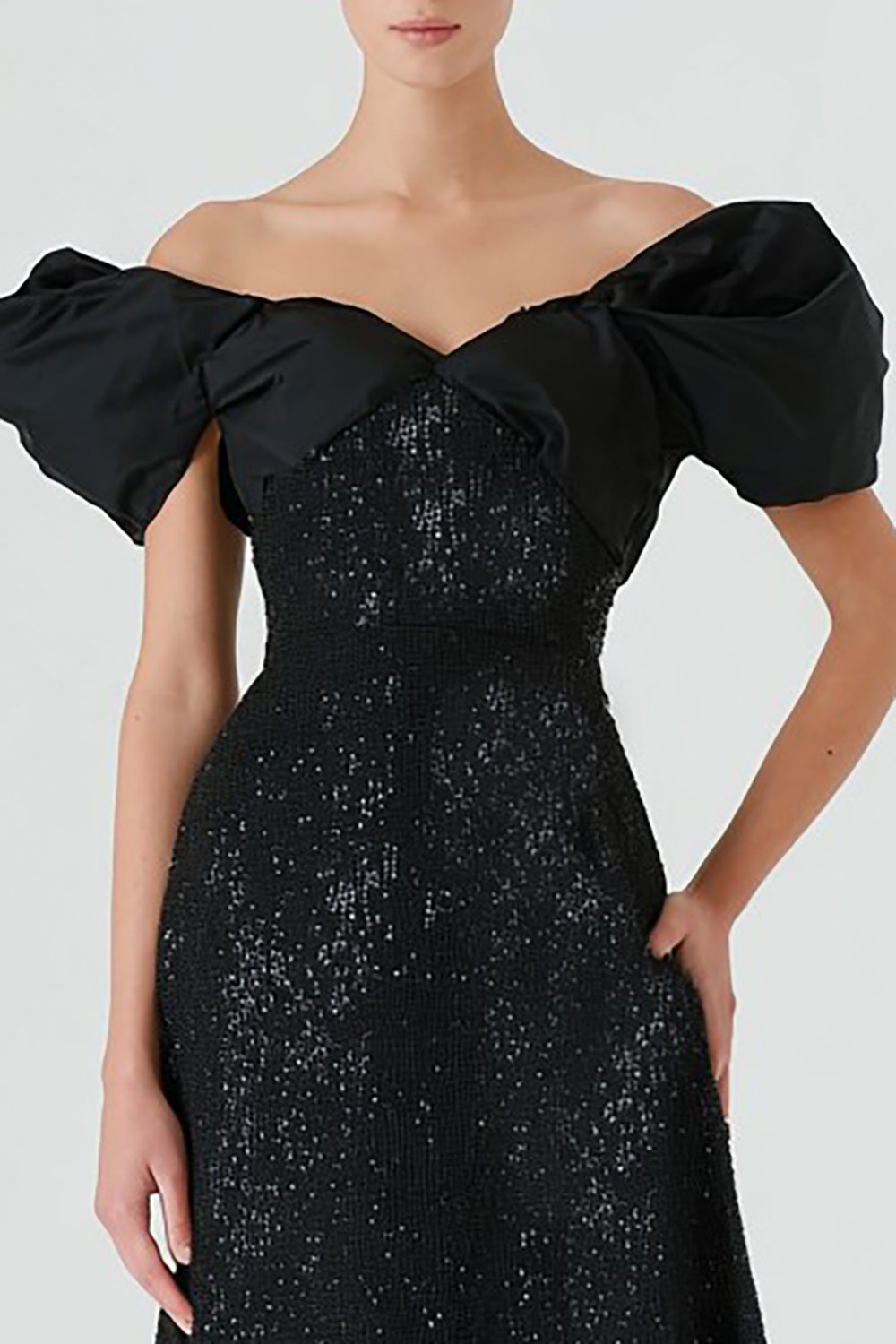 Black A-Line Off The Shoulder Long Formal Dress With Sequins