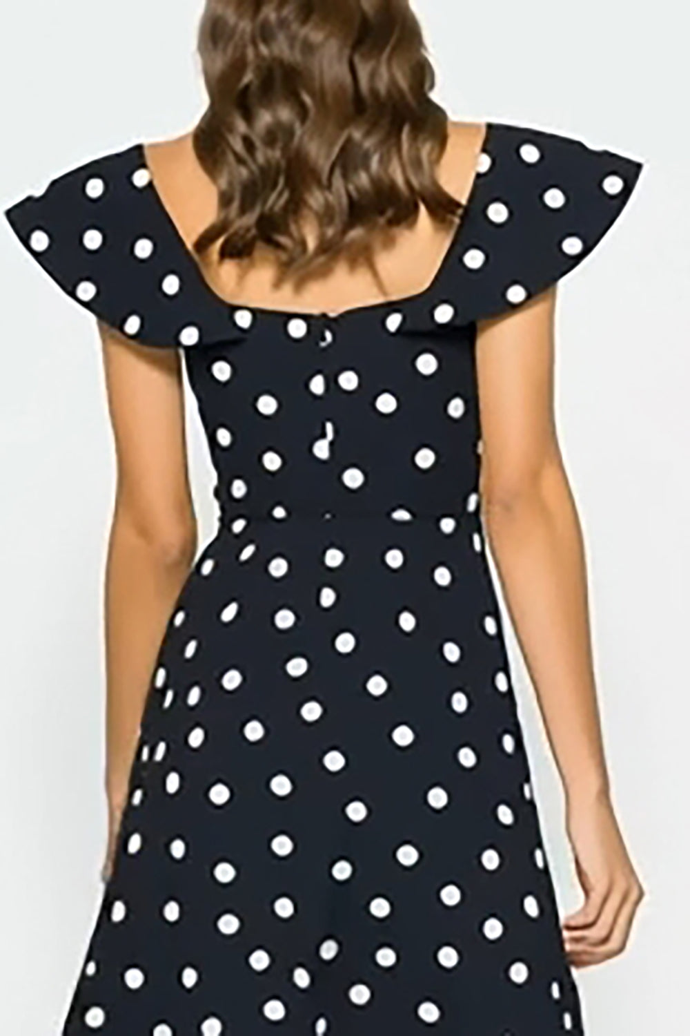 Black White Dot A-Line Wedding Guest Dress With Flutter Sleeves