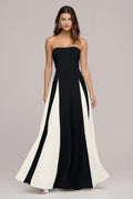 Black and White Strapless A-Line Maxi Dress