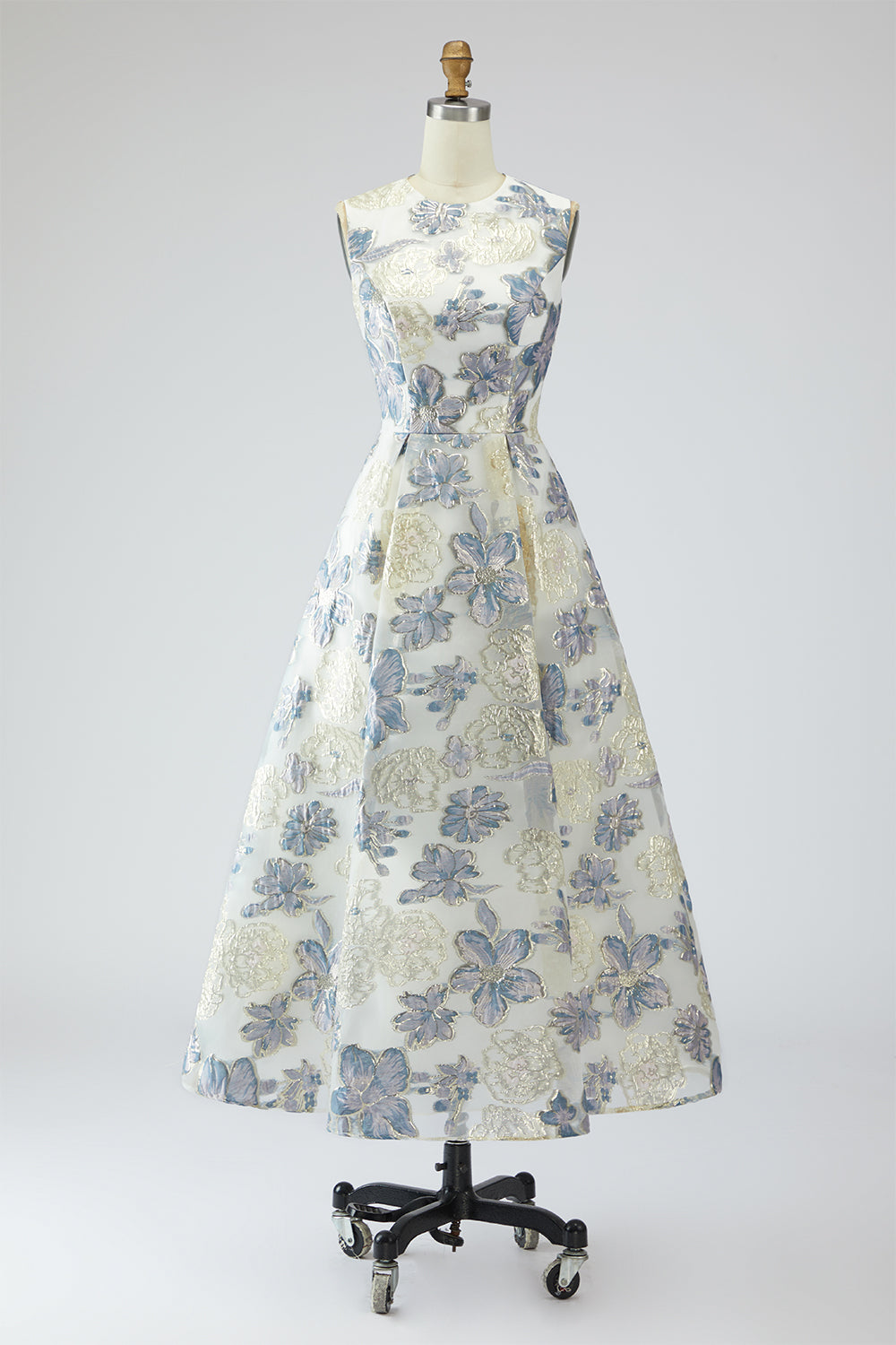 Dusty Blue A-Line Floral Wedding Guest Dress With Pockets