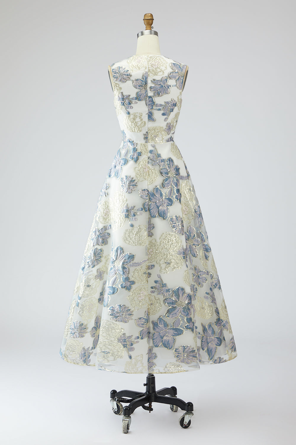 Dusty Blue A-Line Floral Wedding Guest Dress With Pockets