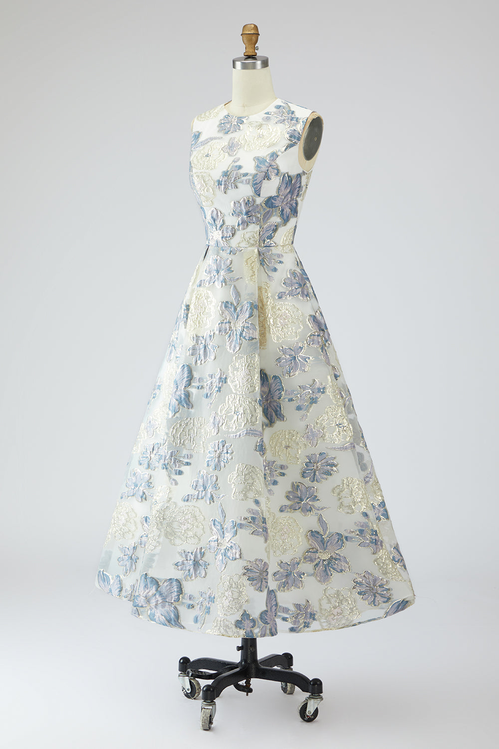 Dusty Blue A-Line Floral Wedding Guest Dress With Pockets
