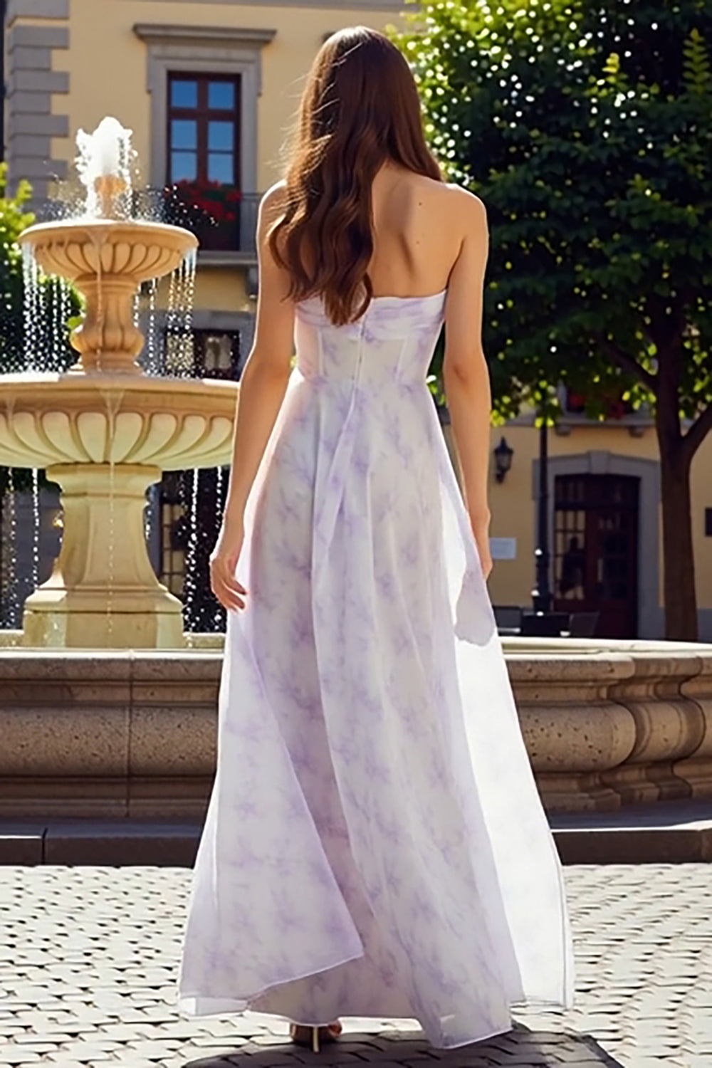 Strapless Floral A-Line Lilac Wedding Guest Dress
