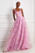 Floral Pink Appliqued Spaghetti Straps A-Line Prom Dress