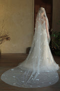 Ivory One-Tier Butterfly Appliqued Wedding Veil With Pearls