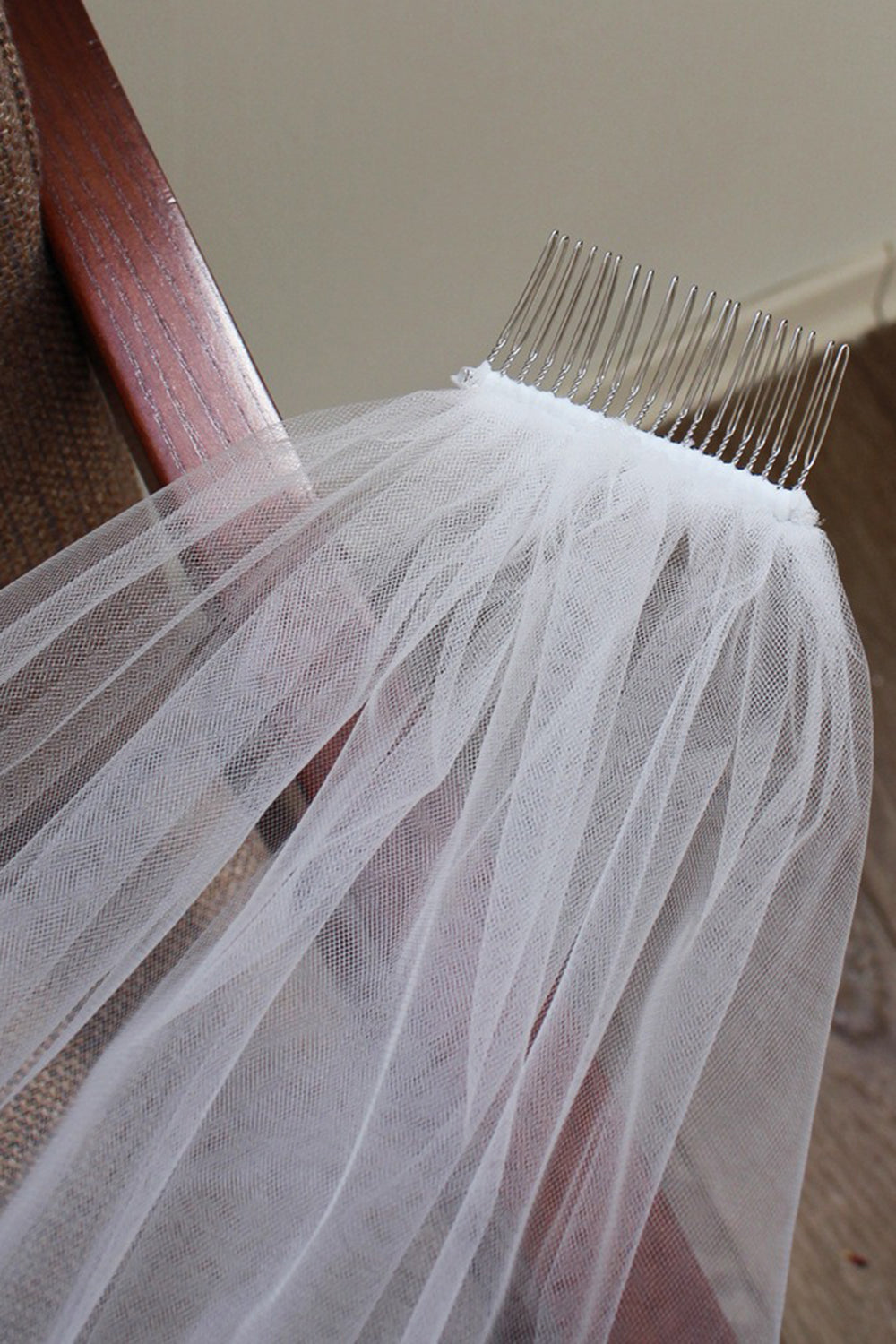Ivory Lace Embroidered Bridal Veil With Comb Attachment