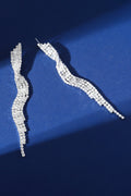 Silver Rhinestone Curved Drop Earrings