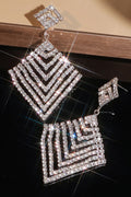 Silver Sqrare Shaped Rhinestone Drop Earrings