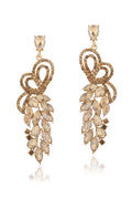 Golden Rhinestone Floral Chandelier Earrings