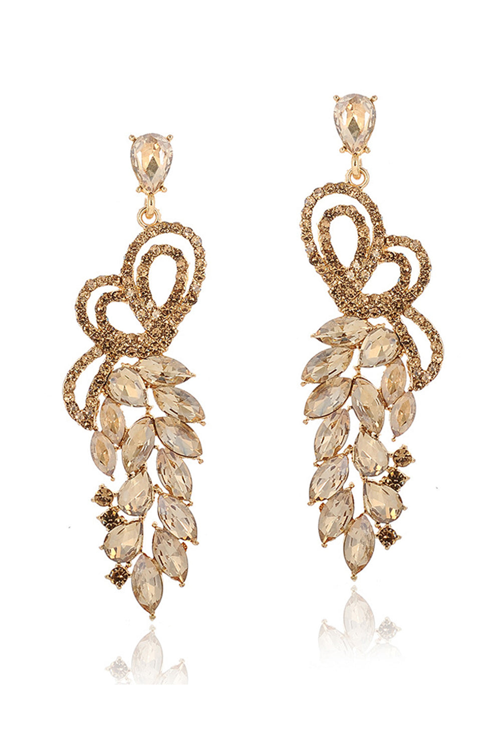 Golden Rhinestone Floral Chandelier Earrings