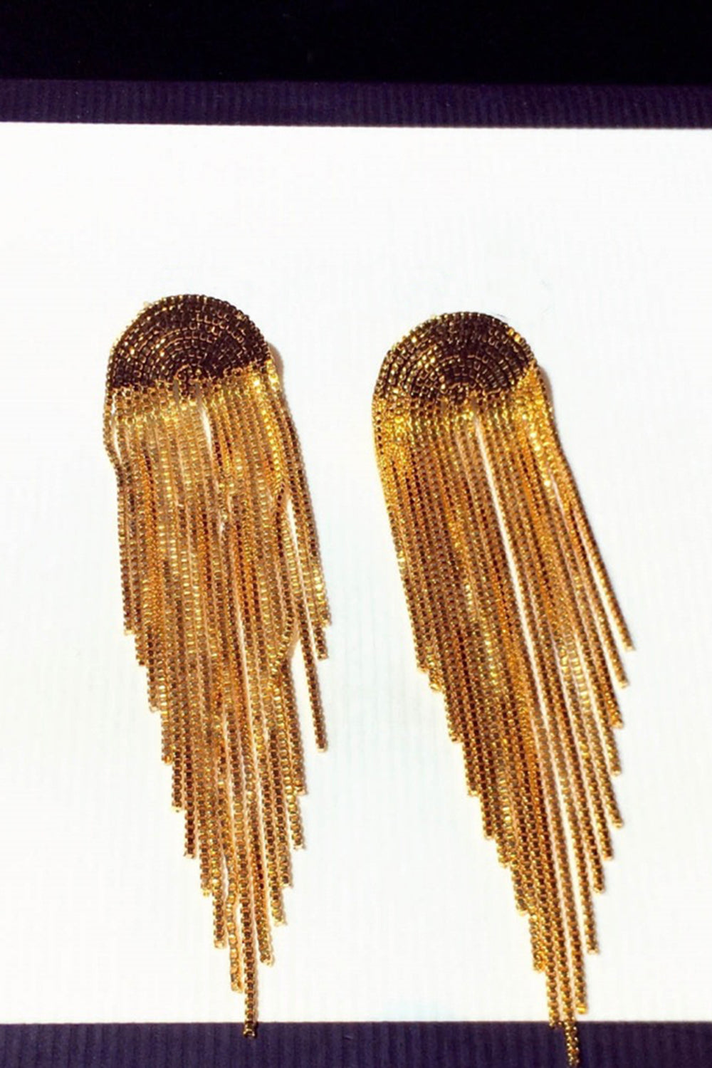 Golden Tassel Fringe Drop Earrings With Metallic Chains
