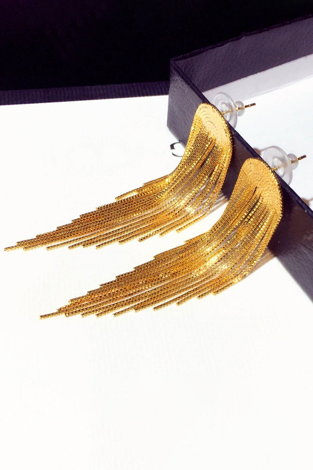 Golden Tassel Fringe Drop Earrings With Metallic Chains